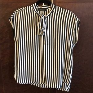 Black and white vertical stripe blouse